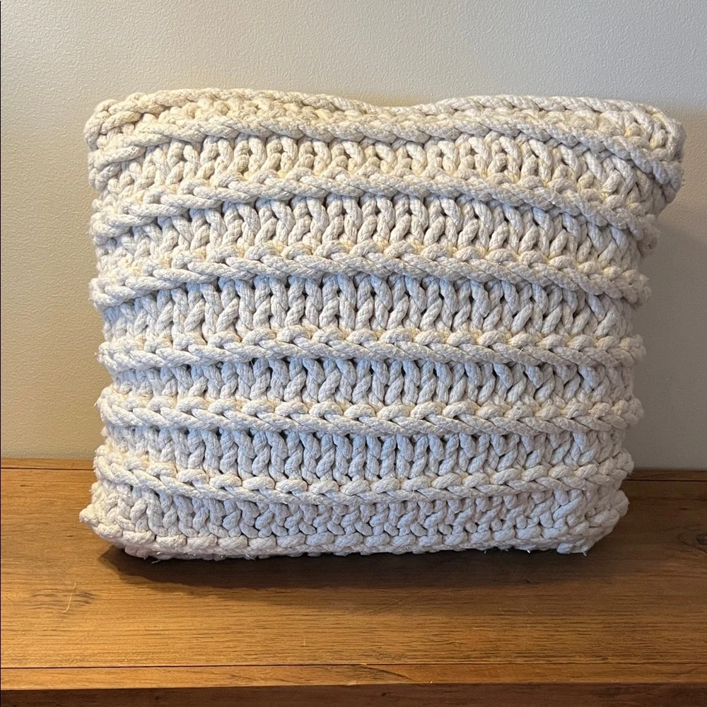Anthropologie Cream Textured Rope Pillow